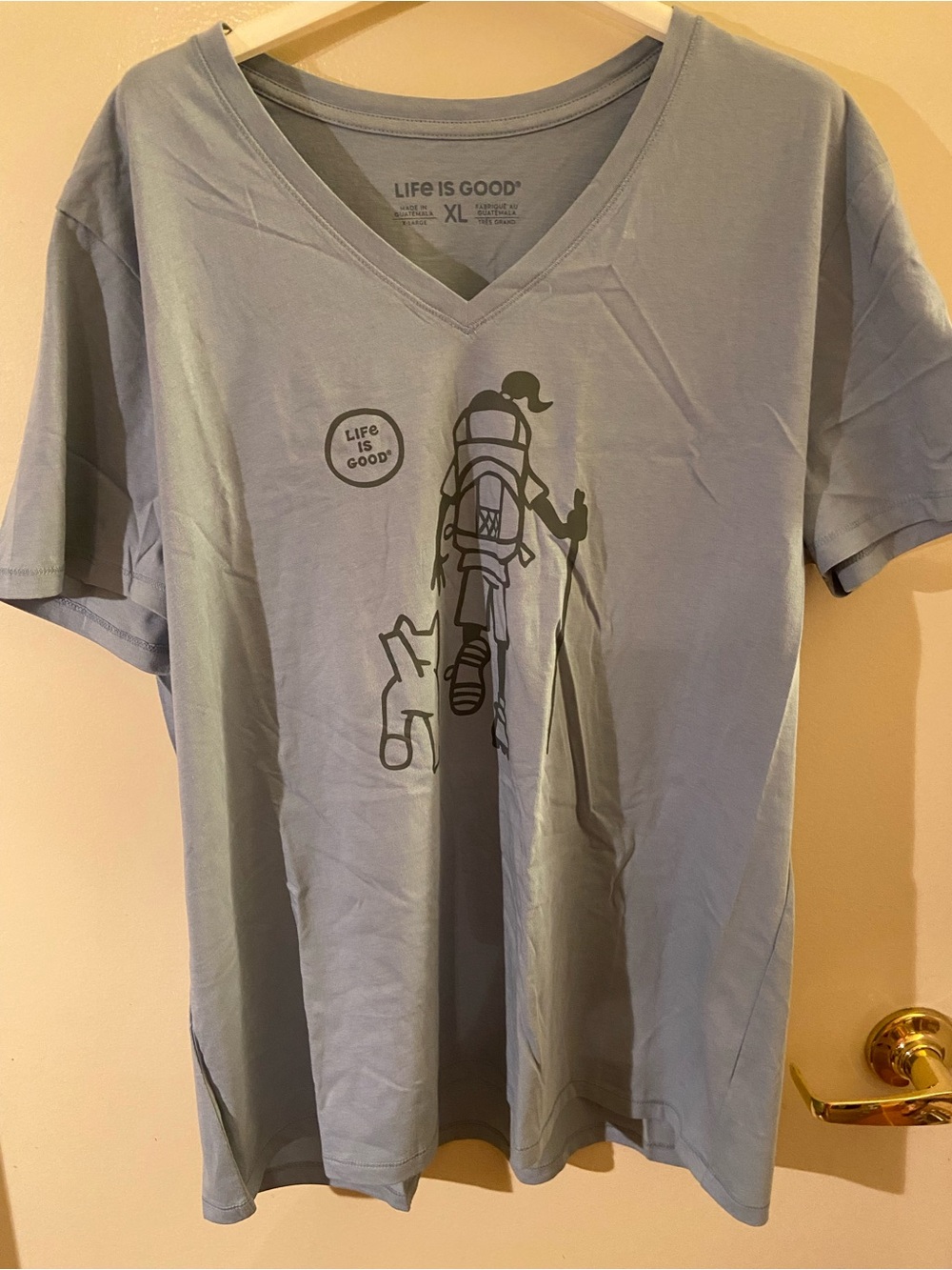 Life is Good Women’s Light Blue V-Neck Hiking Graphic Tee